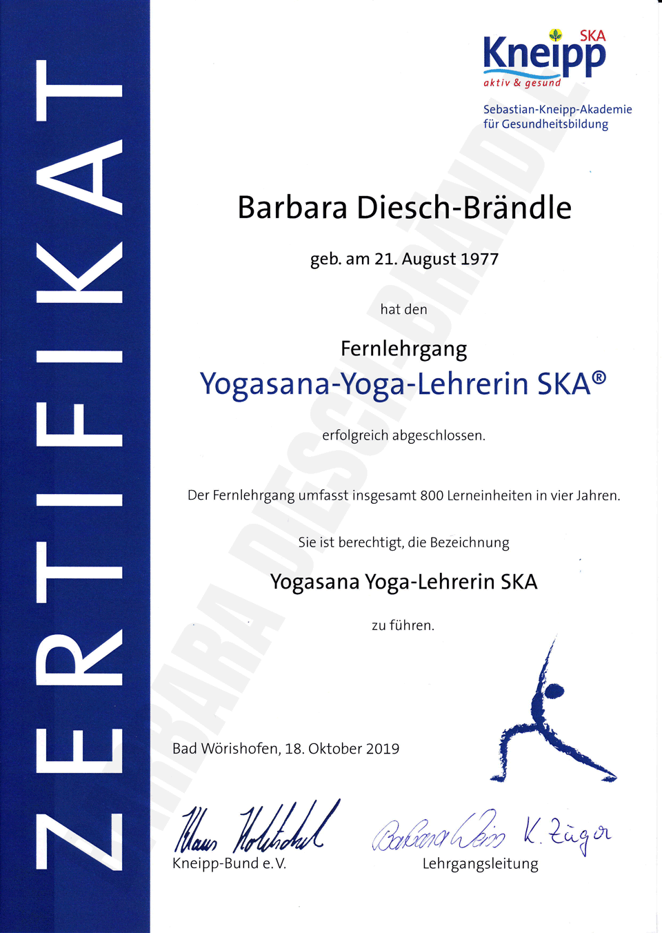 zertifikat ausbildung yogalehrerin